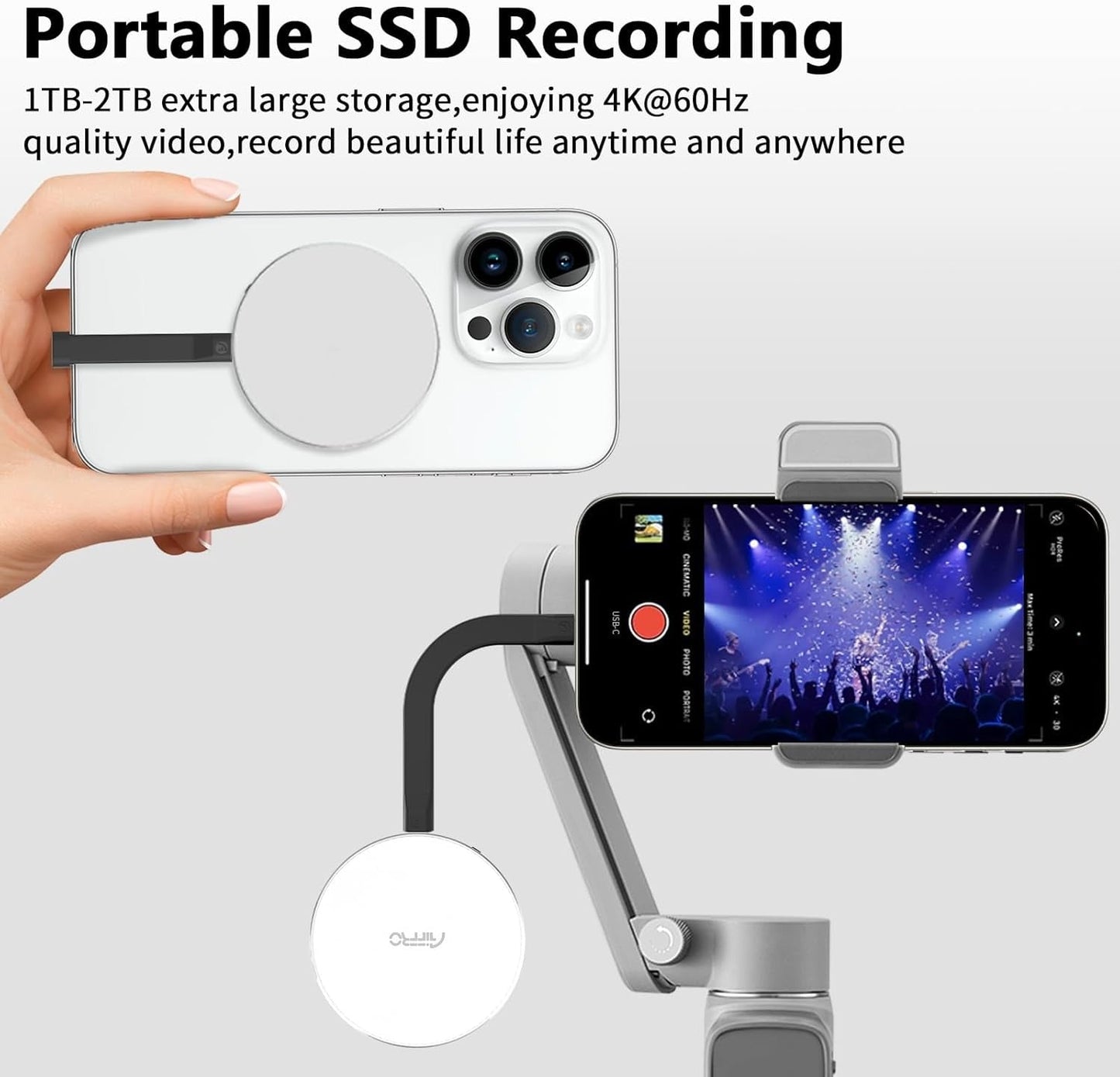 MAG SSD-for iPhone & Android MagSafe Portable SSD, Upto 2000MB/s-Type-C, SM2320